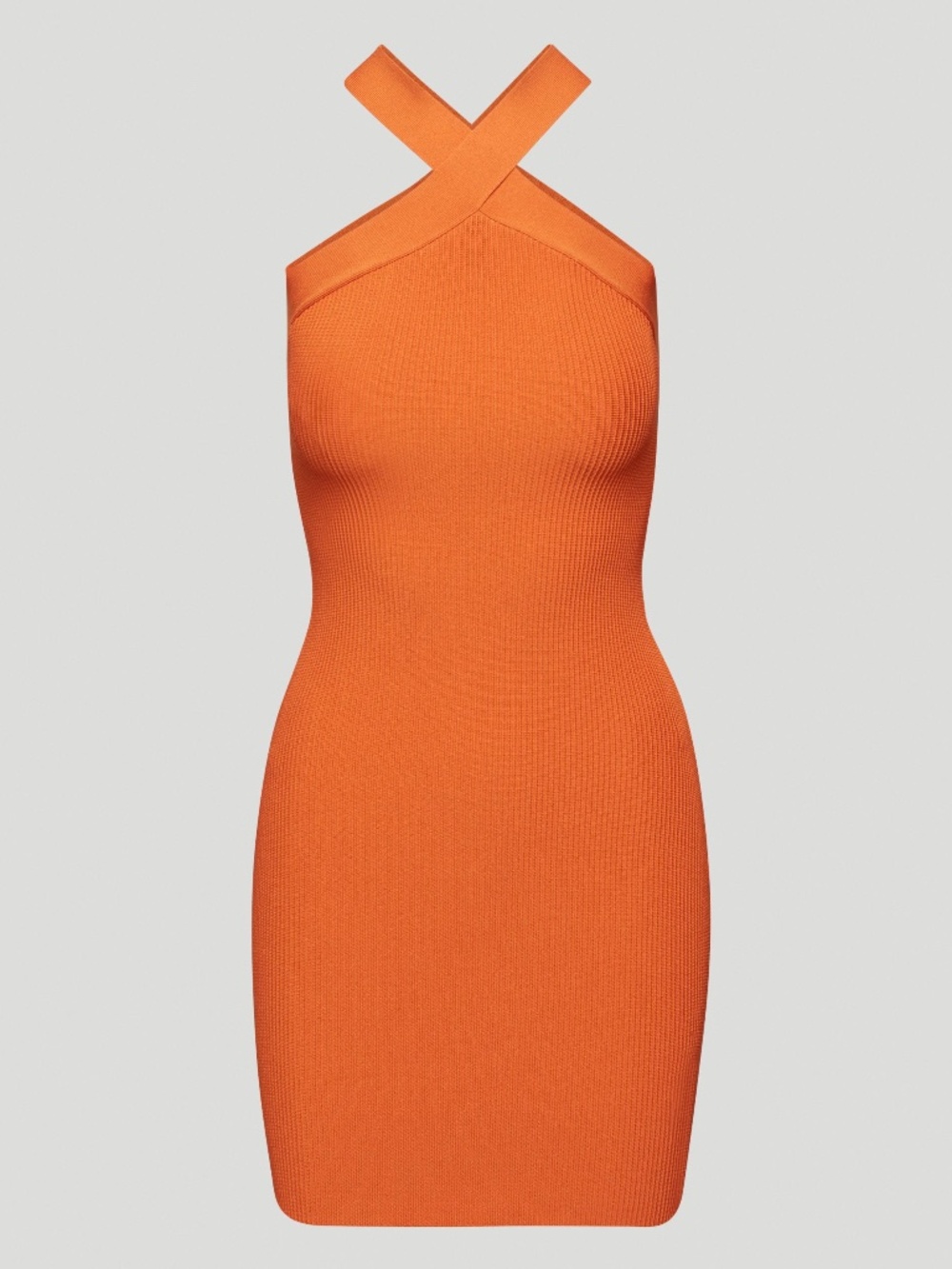 Babaton Halter Ribbed Mini Dress in Orange